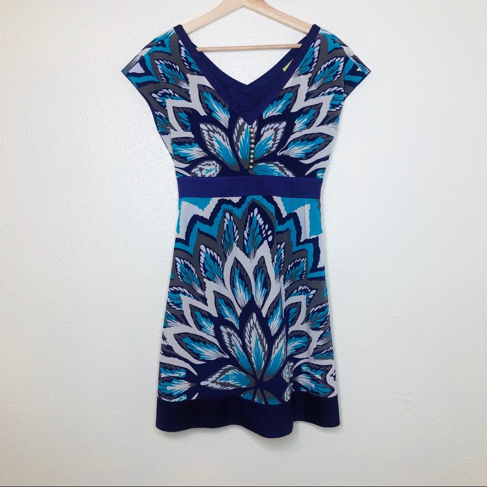 Ginni Binni Blue Printed Cap Sleeve Dress